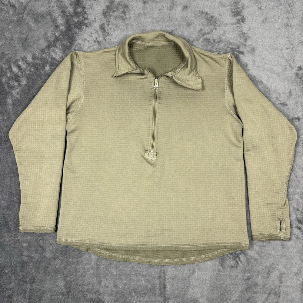 US Army Shirt Small Tan Beige‎ Midweight Waffle Grid Fleece ECWCS Gen III